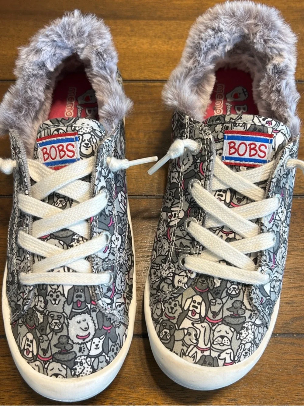 Skechers BOBS Beach Bingo Faux-Fur Lined Slip-On Sneakers - Dog Party Sz.6.5 - Picture 1 of 5